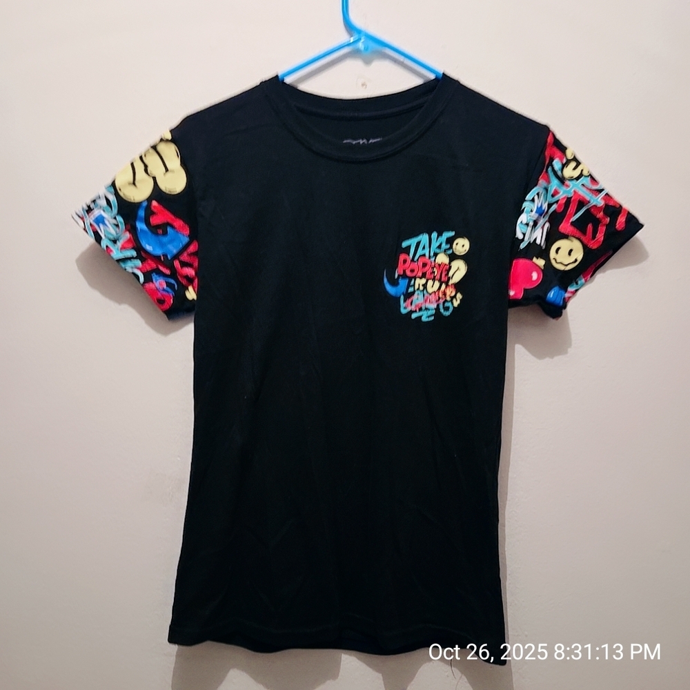 Black Kids Shirt with Colorful Emoji Sleeves